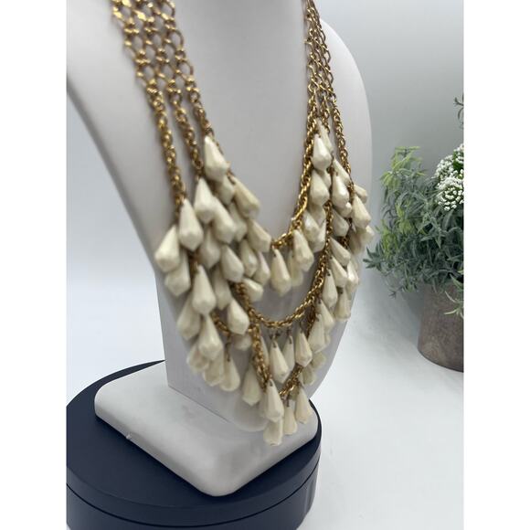 Kate Spade NY Three Tier Gold Tone Resin Dangle Statement Bib Layered Necklace - Picture 10 of 16